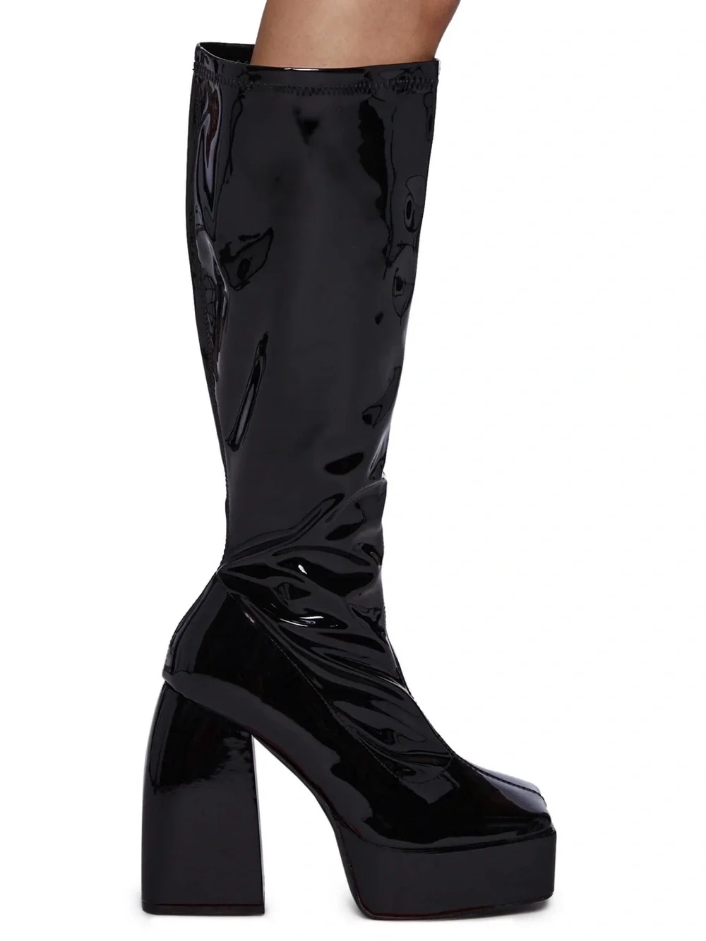 Black Platform Knee High Boots Wide Fit